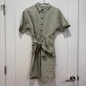 Cue Australia Sage Green Tie Waist Button Down Mini Shirt Dress Womens Size 6